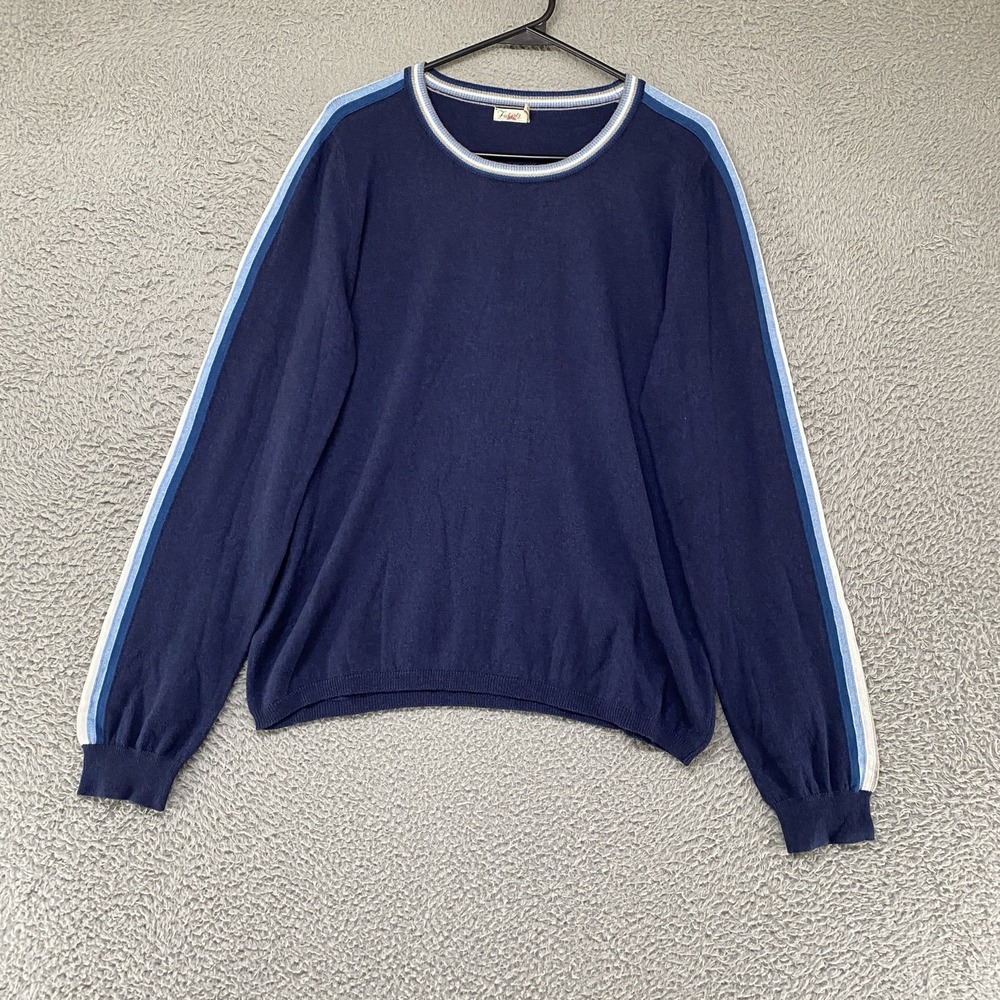 Faherty Sweater Womens Large Blue Organic Cotton Cashmere Stripe Crewneck Knit